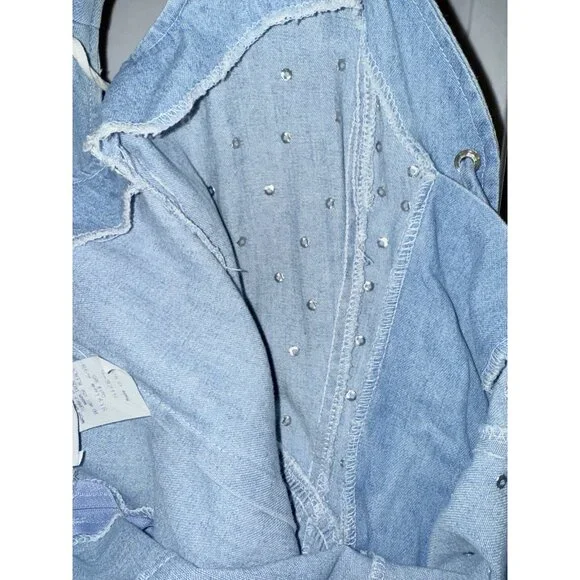 Vintage Denim Tank Dress 6 Rhinestone Fit Flare Old Western 80’s Tie Front P - Picture 13 of 14